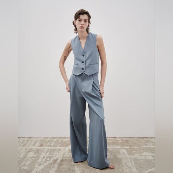 ZARA BLUE BUTTON TAILORED VEST - Picture 9 of 12